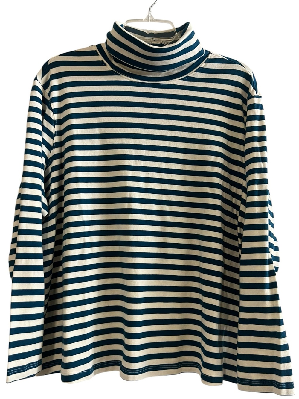 Appleseed's Blue and Cream Striped Turtleneck Long Sleeve Tee